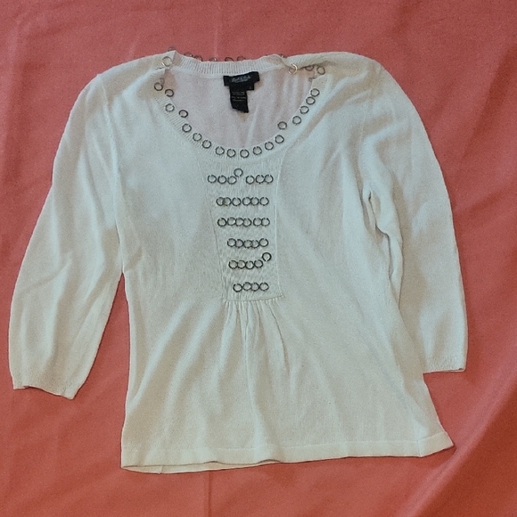 Peck & Peck Ivory Embellished Top - Picture 1 of 5